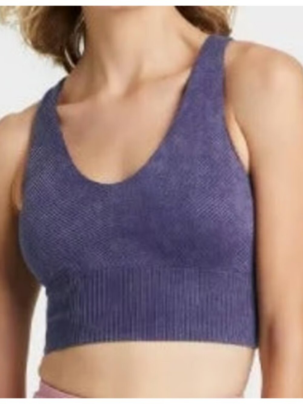 All In Motion Purple Ribbed V-neck Longline Seamless Sports Bra - Sz XL